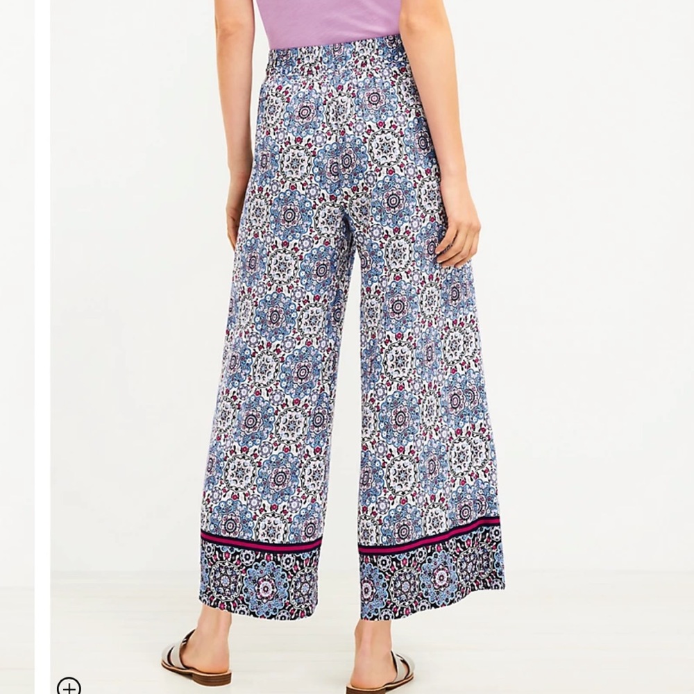 Loft Tall Fluid Wide Leg Crop Pants in Medallion Linen Blend